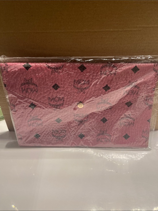 MCM Handbags - New MCM Beautiful Pink Logo Envelope Pouch with Gold Snap